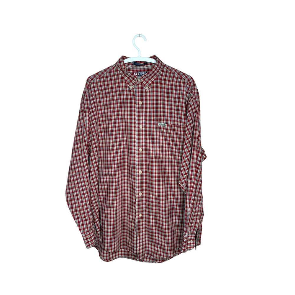 Chaps Ralph Lauren Men's Button Down Shirt Plaid Large Red Blue